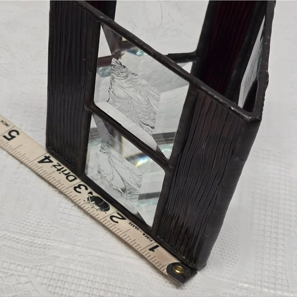 Vintage Burgundy Clear Stained Glass Gothic Votive Tealight Candle Holder